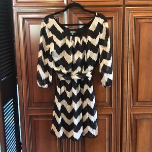 Black and White Dress with Sheer Long Sleeves